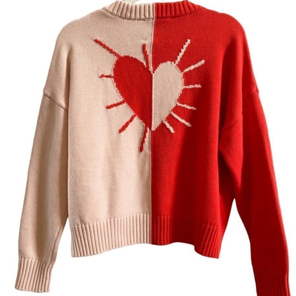 NEW NWT XO Kerri Rosenthal Heart Color Block V-Neck Sweater red pink blush S M L